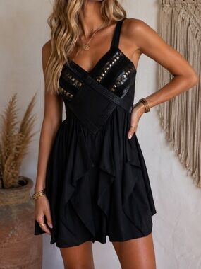 Ladakh Black Stud-Embellished Mini Dress